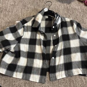 Black & White Buffalo Plaid Button-Up Shirt Jacket